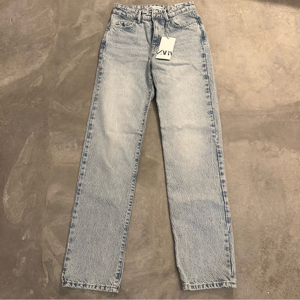 NWT Zara High Waisted Long Length Slim Jeans Light Blue Denim Jeans Size 0 or 25